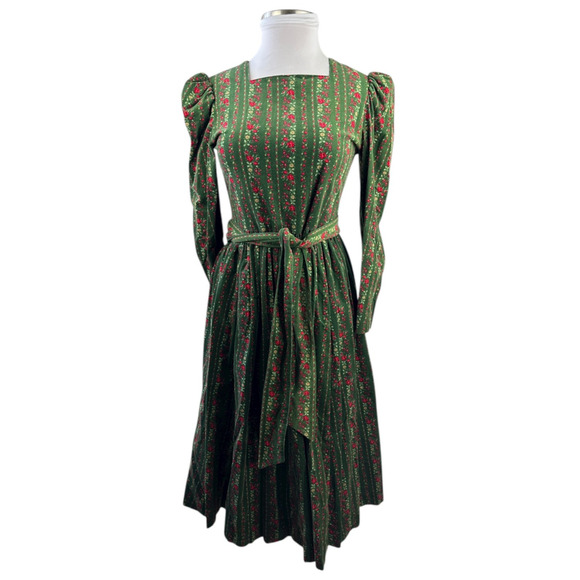 Vintage Laura Ashley Corduroy Square Neck Puff Sleeve Dress Cottagecore Prairie - Picture 3 of 16